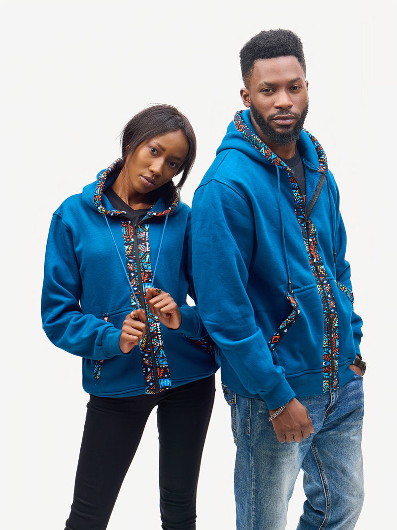 Kali Zipper Hoodies: Petrol Blue with Blue KK