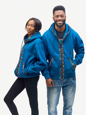 Kali Zipper Hoodies: Petrol Blue with Blue KK