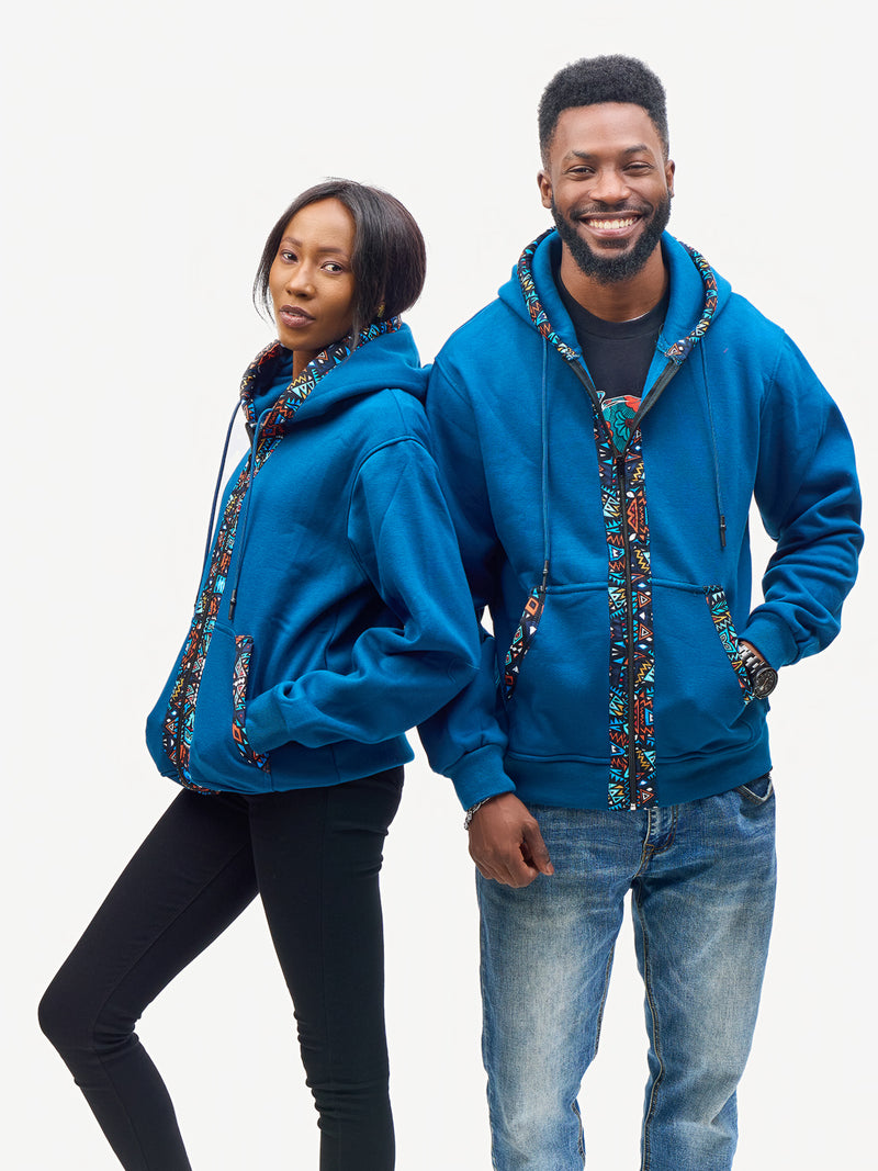 Kali Zipper Hoodies: Petrol Blue with Blue KK