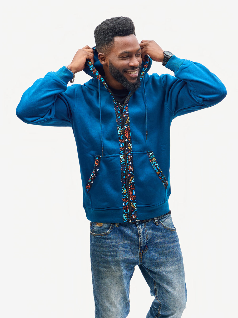 Kali Zipper Hoodies: Petrol Blue with Blue KK