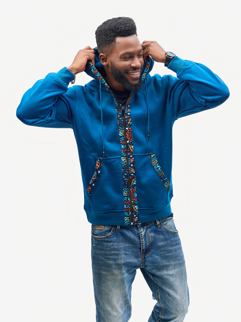 Kali Zipper Hoodies: Petrol Blue with Blue KK