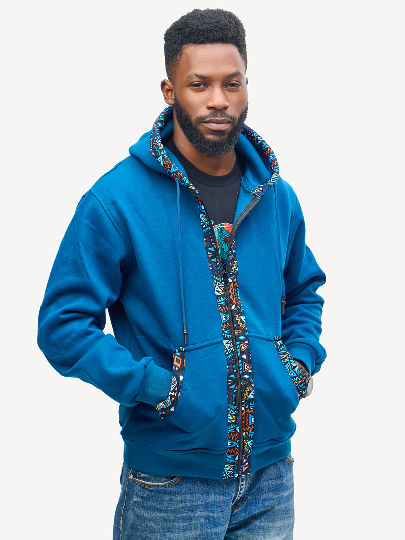 Kali Zipper Hoodies: Petrol Blue with Blue KK