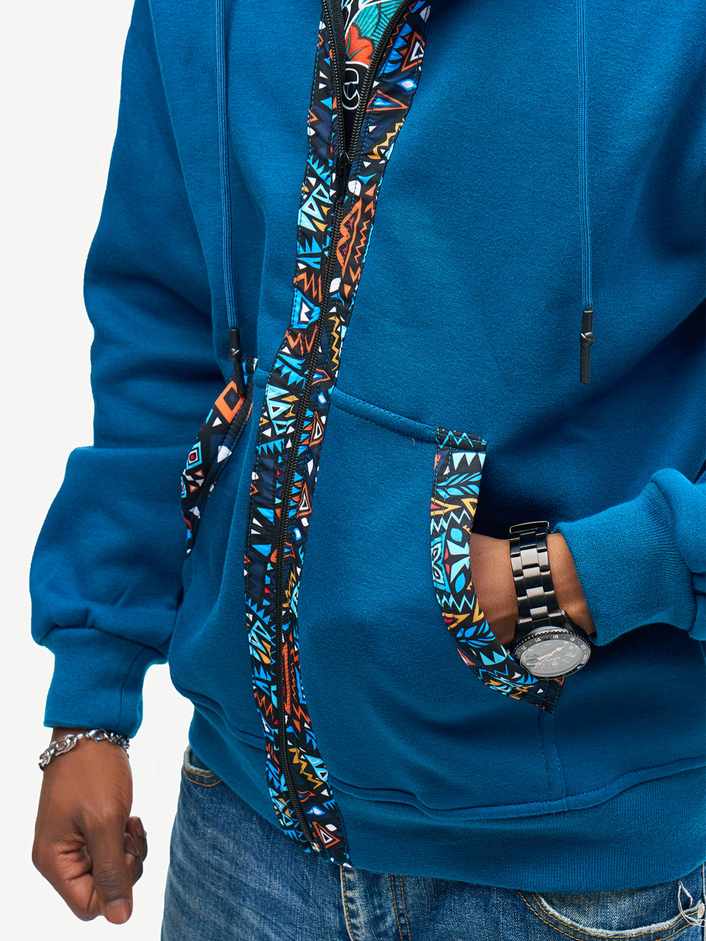 Kali Zipper Hoodies: Petrol Blue with Blue KK