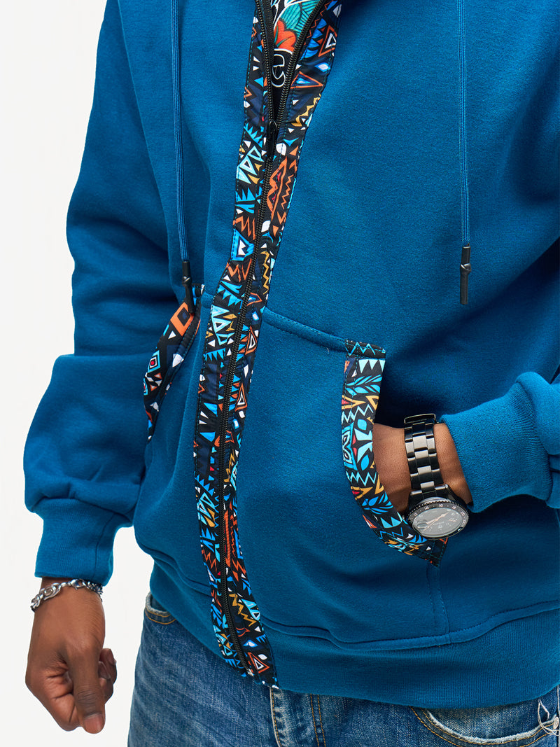 Kali Zipper Hoodies: Petrol Blue with Blue KK