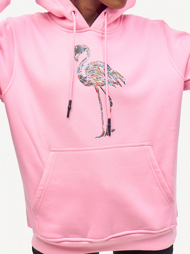 Graphic Hoodies: Baby Pink with Flamingo
