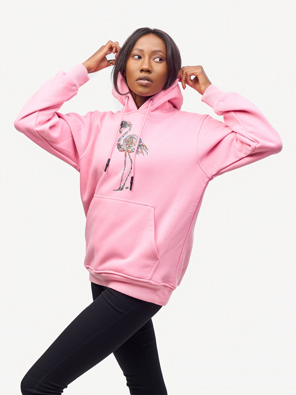 Graphic Hoodies: Baby Pink with Flamingo