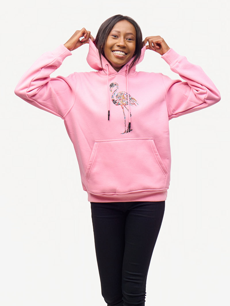 Graphic Hoodies: Baby Pink with Flamingo