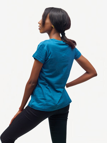 Ladies Graphic Ts: Petrol Blue With Twiga