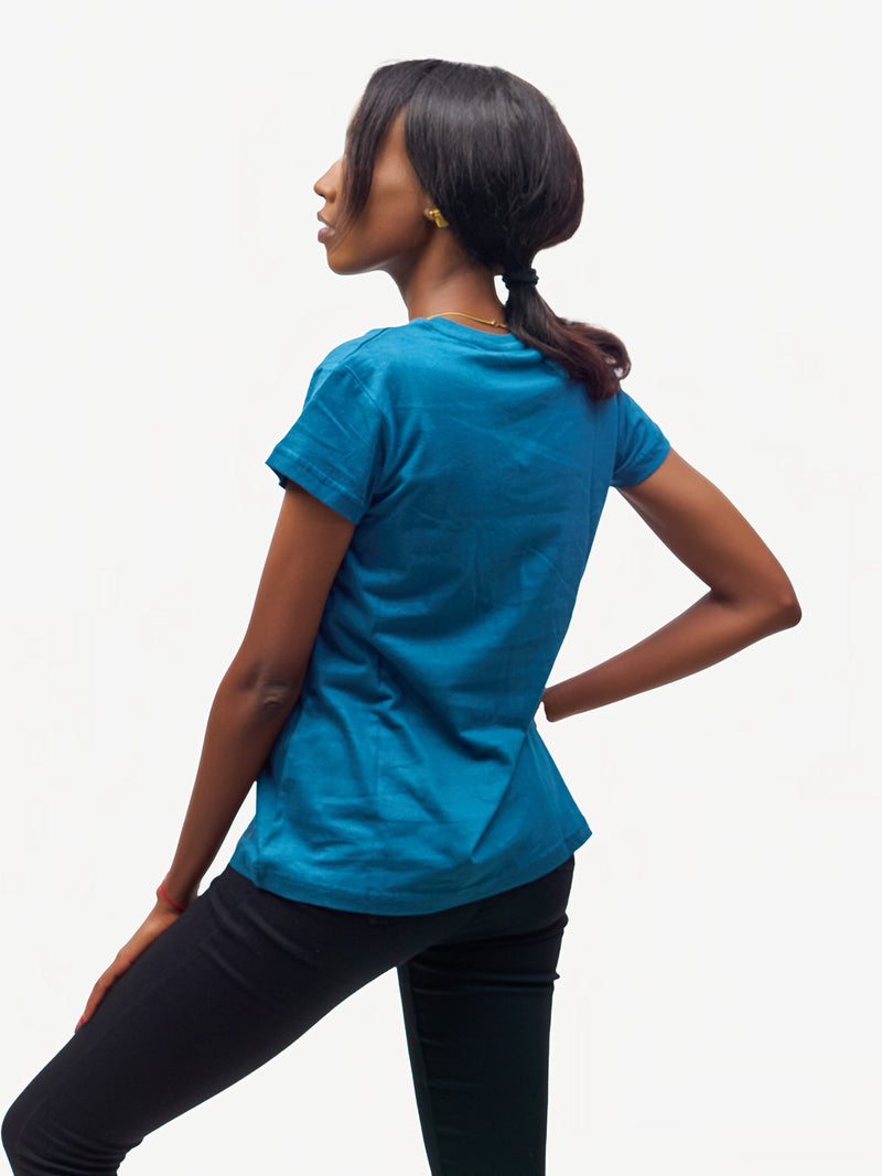 Ladies Graphic Ts: Petrol Blue With Twiga