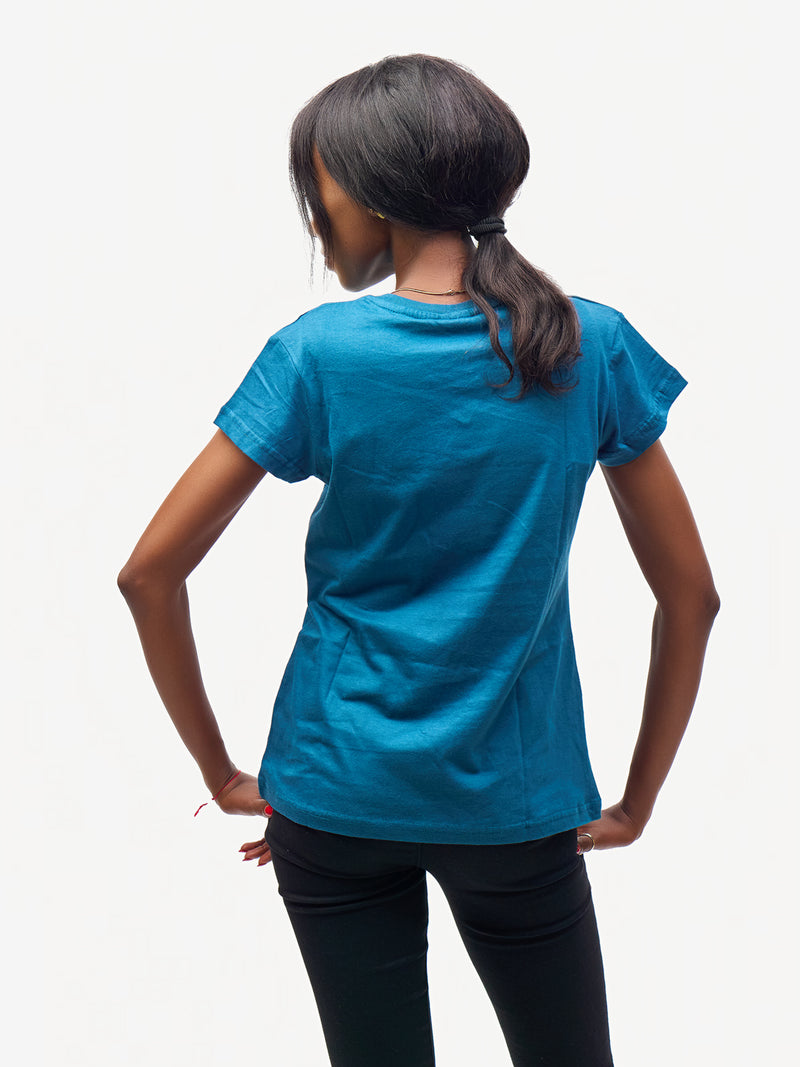 Ladies Graphic Ts: Petrol Blue With Twiga