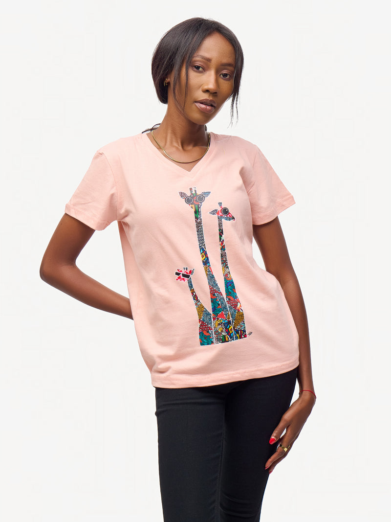 Ladies Graphic Ts: Baby pink with Twiga Tatu