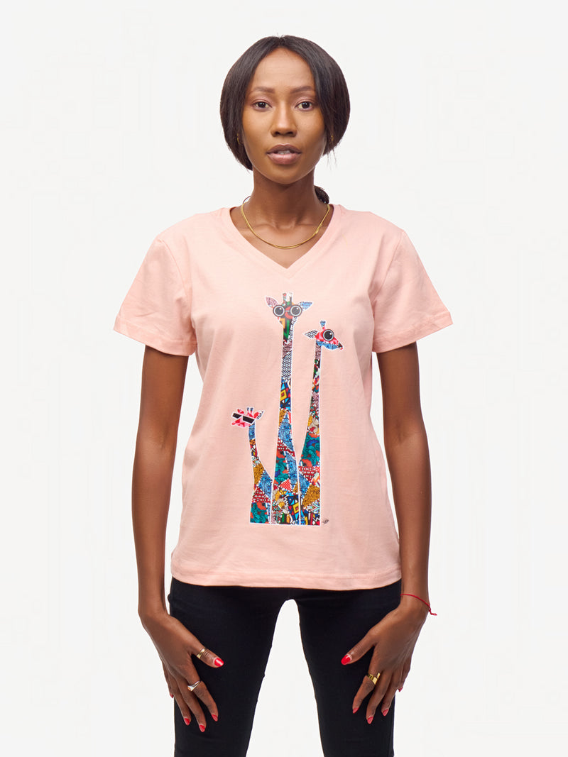 Ladies Graphic Ts: Baby pink with Twiga Tatu