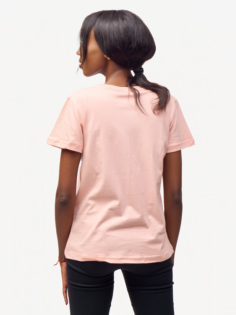 Ladies Graphic Ts: Baby pink with Twiga Tatu