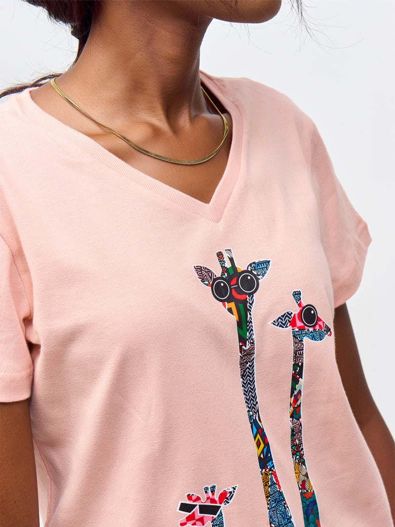 Ladies Graphic Ts: Baby pink with Twiga Tatu