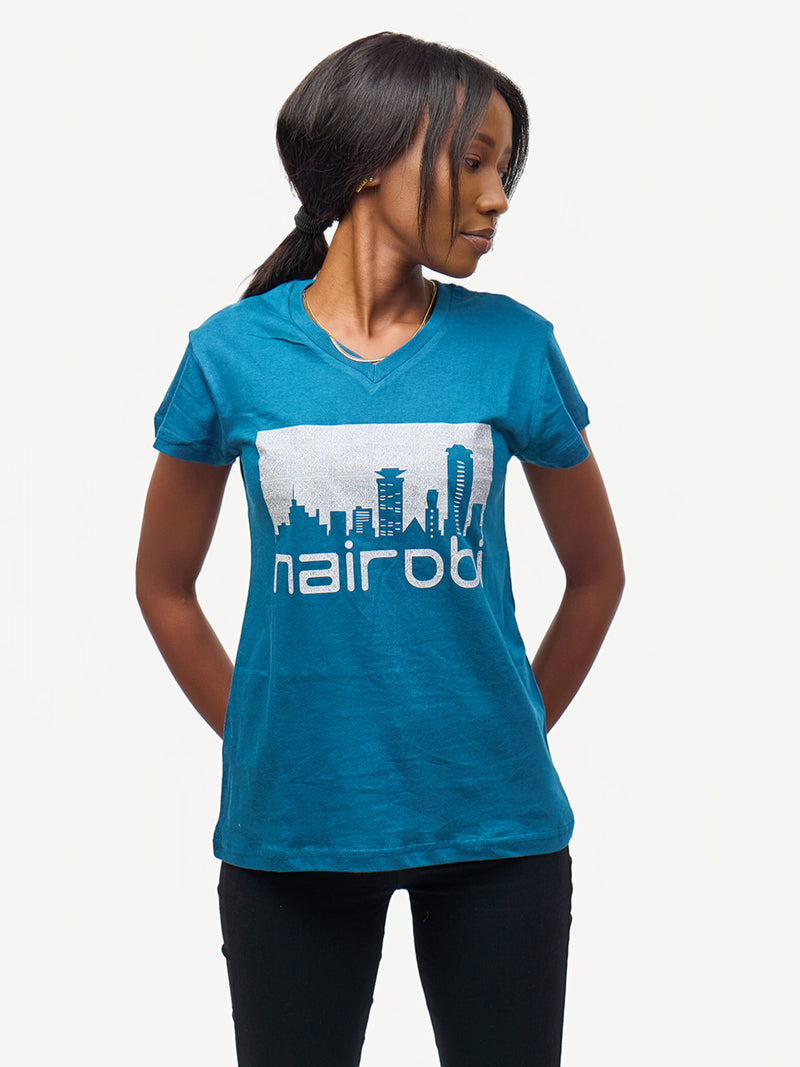 Ladies Graphic Ts: Petrol Blue With Nairobi