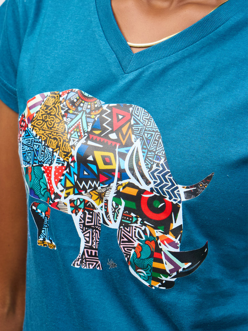 Ladies Graphic Ts: Petrol Blue With Kifaru