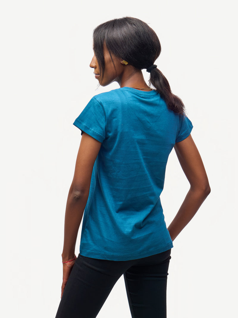 Ladies Graphic Ts: Petrol Blue With Kifaru