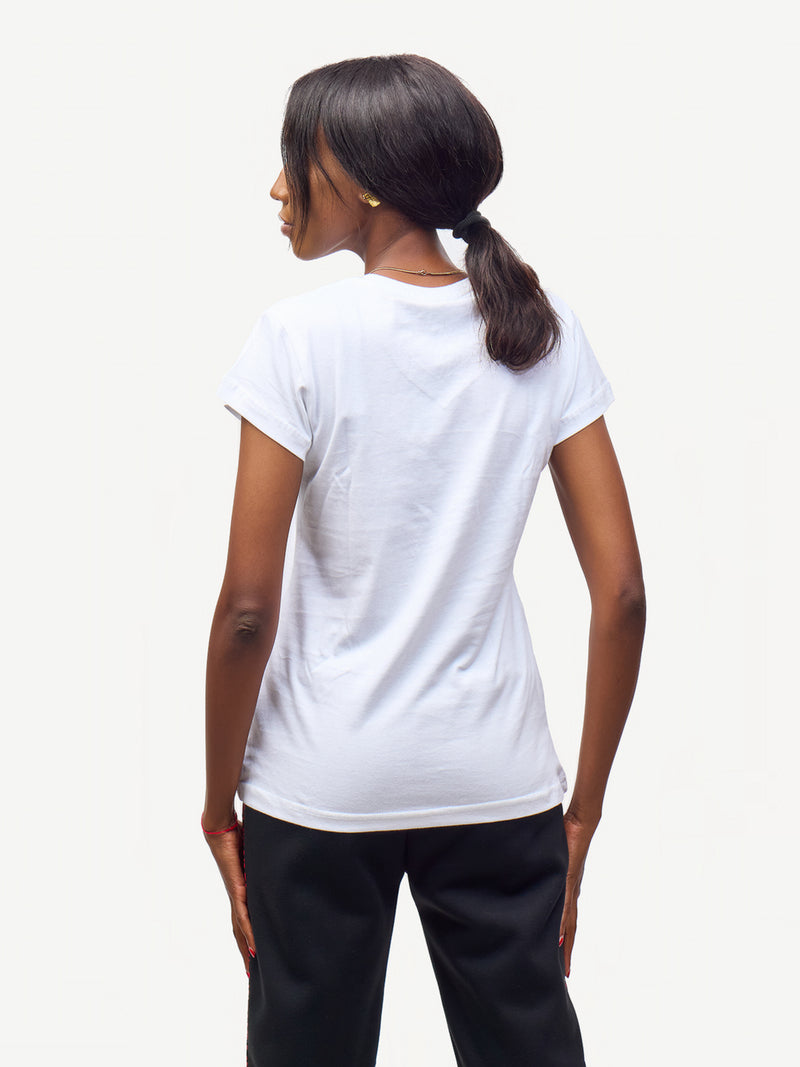 Ladies Graphic Ts: White with African Lady
