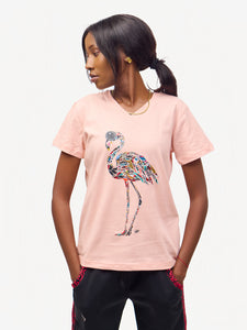 Ladies Graphic Ts: Baby pink with Flamingo