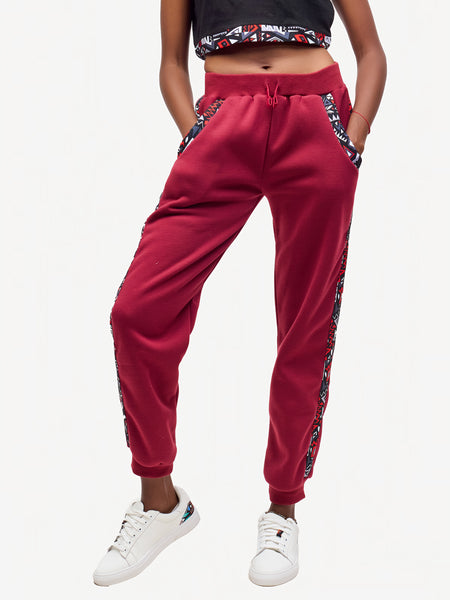Ladies Sweatpants - Maroon with Red & Grey KK