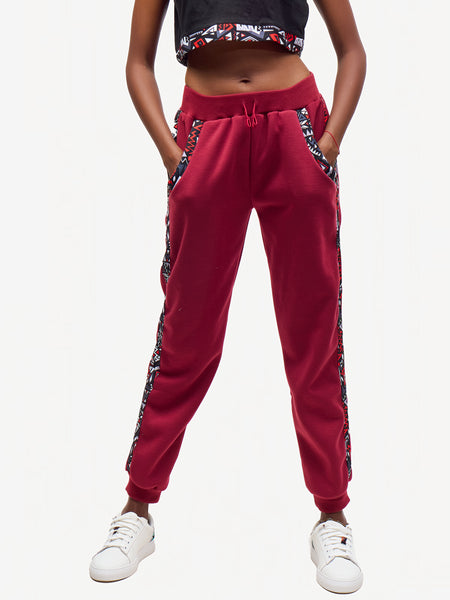 Ladies Sweatpants - Maroon with Red & Grey KK