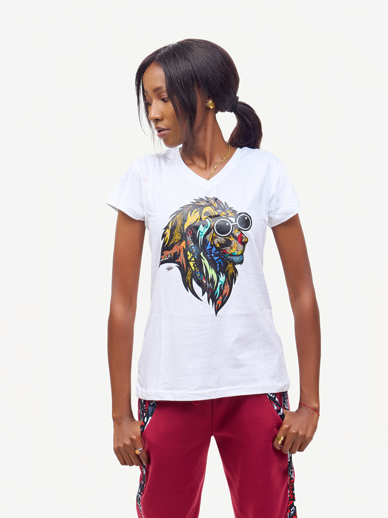 Ladies Graphic Ts: White with Simba