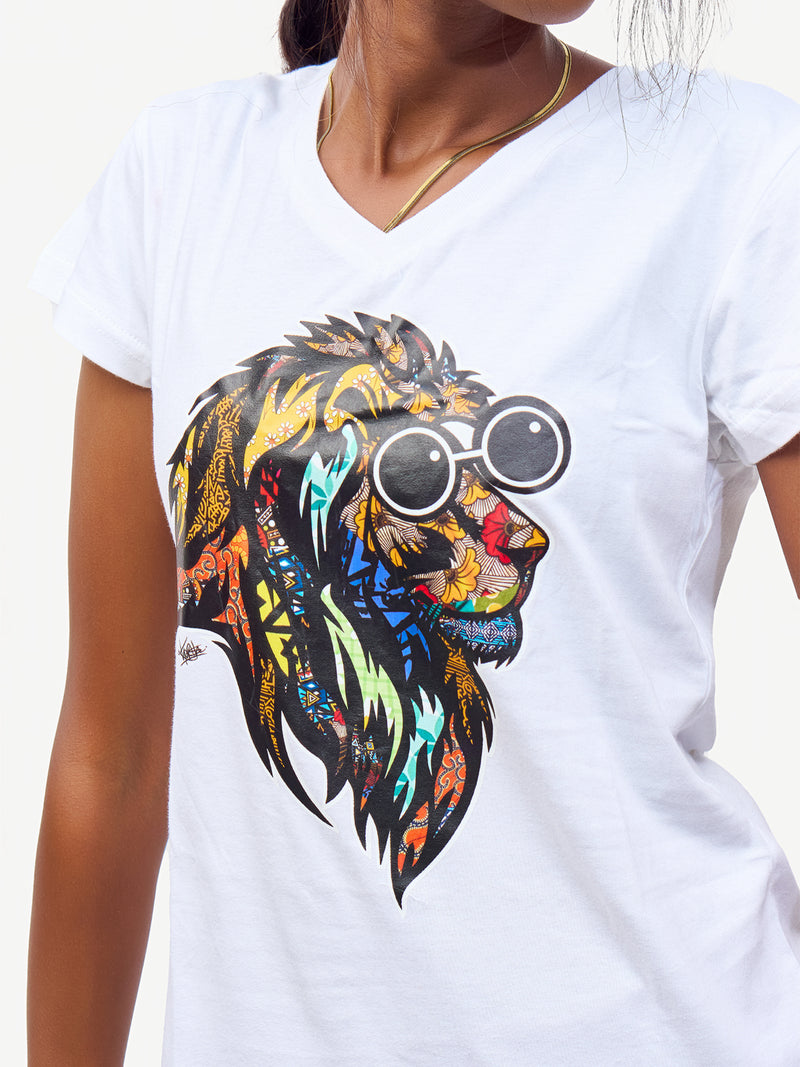 Ladies Graphic Ts: White with Simba