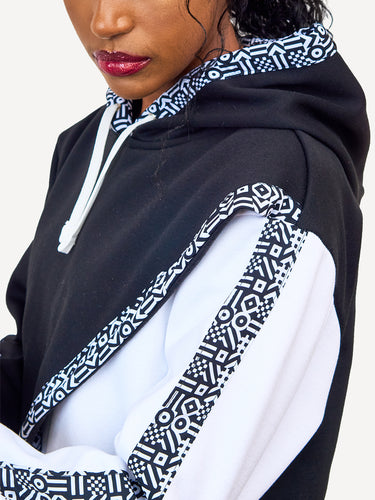 Ladies Block Hoodies: Crop - White & Black with B&W KK