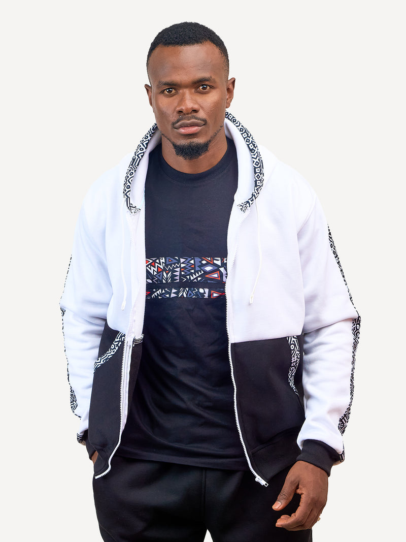 Kali Zipper Block Hoodies: White & Black with B&W KK Print