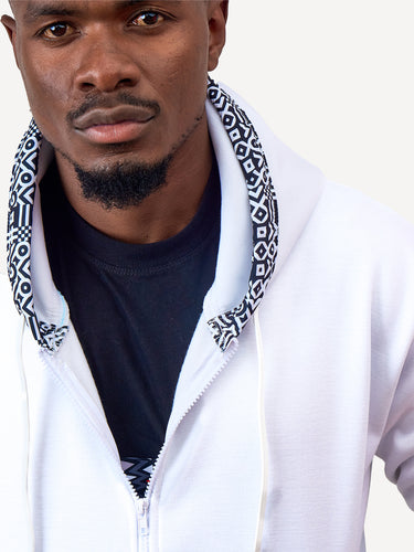 Kali Zipper Block Hoodies: White & Black with B&W KK Print