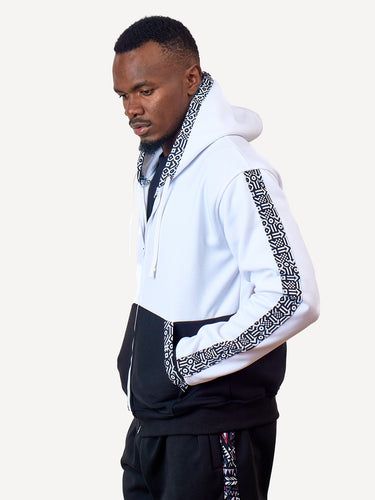 Kali Zipper Block Hoodies: White & Black with B&W KK Print