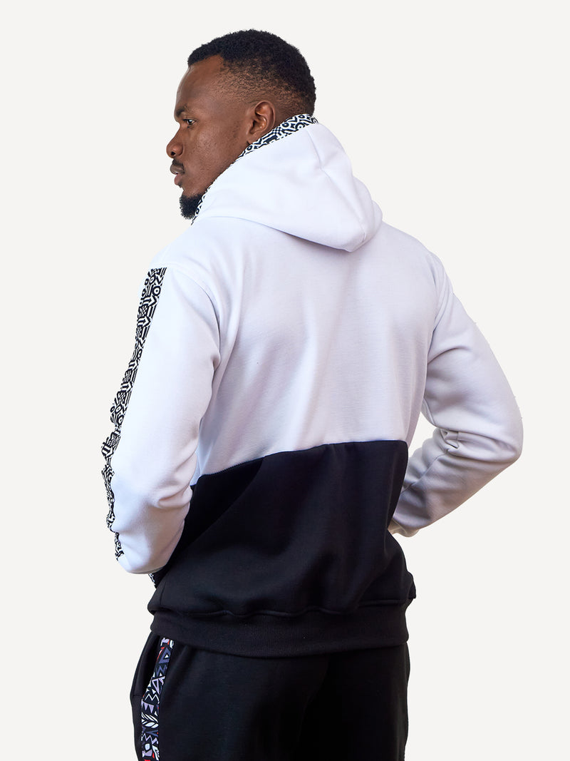 Kali Zipper Block Hoodies: White & Black with B&W KK Print