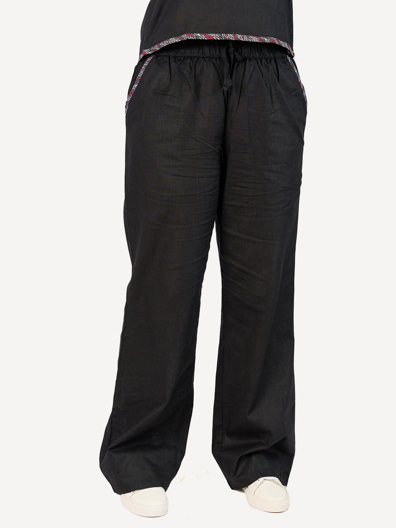 Ladies Linen Pants: Black with R&G Tribal Print