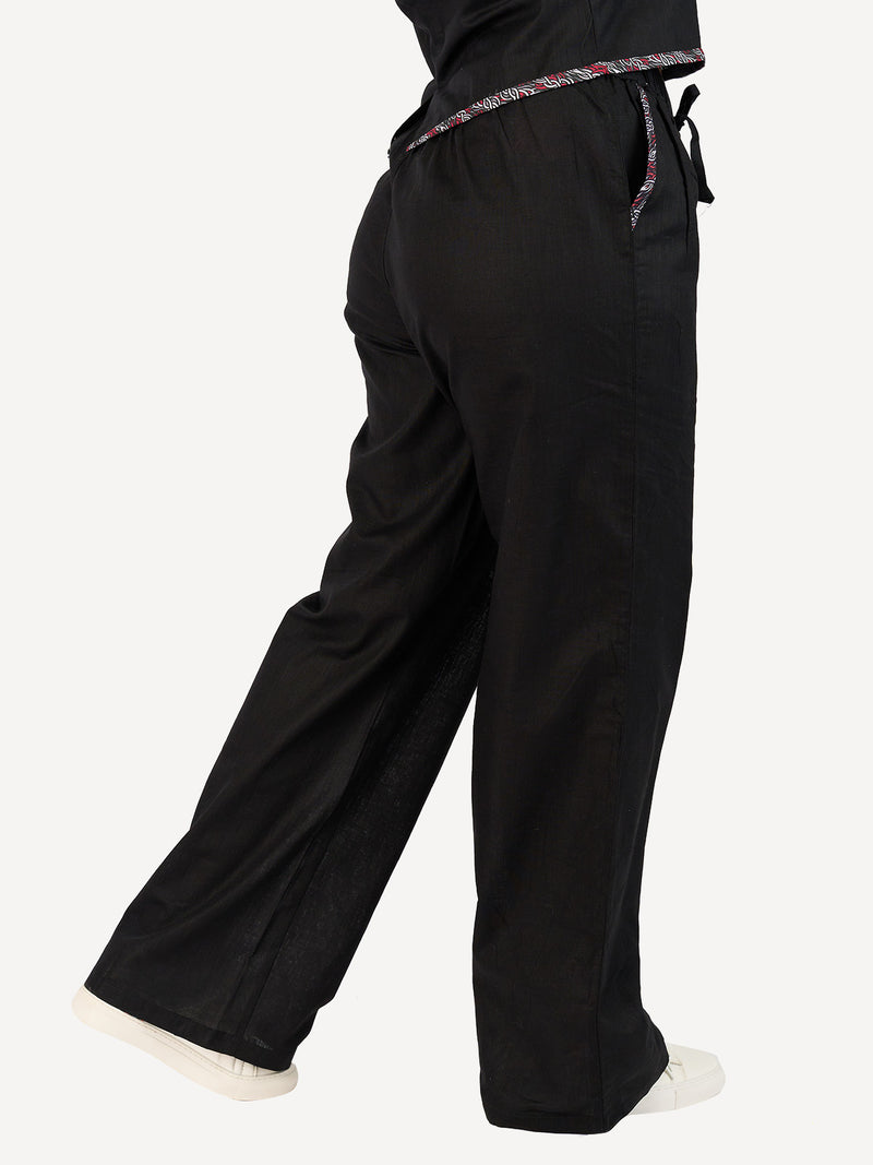 Ladies Linen Pants: Black with R&G Tribal Print
