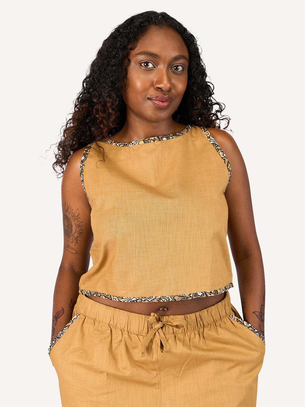 Linen Top - Caramel Brown with Caramel Print