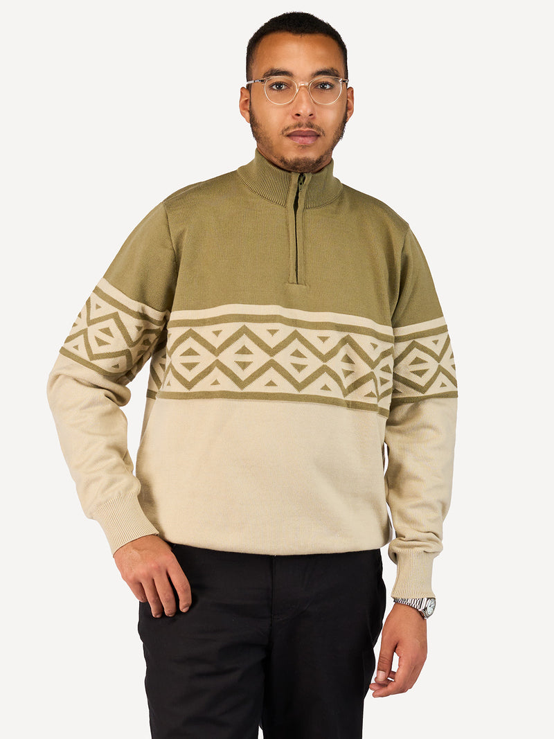 Kali Mens KnitWear: Half-Zip - Olive Green