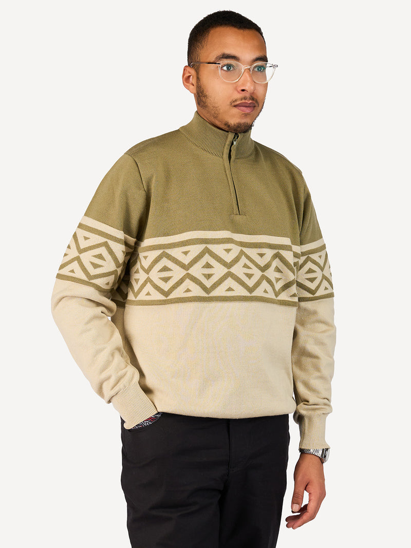 Kali Mens KnitWear: Half-Zip - Olive Green
