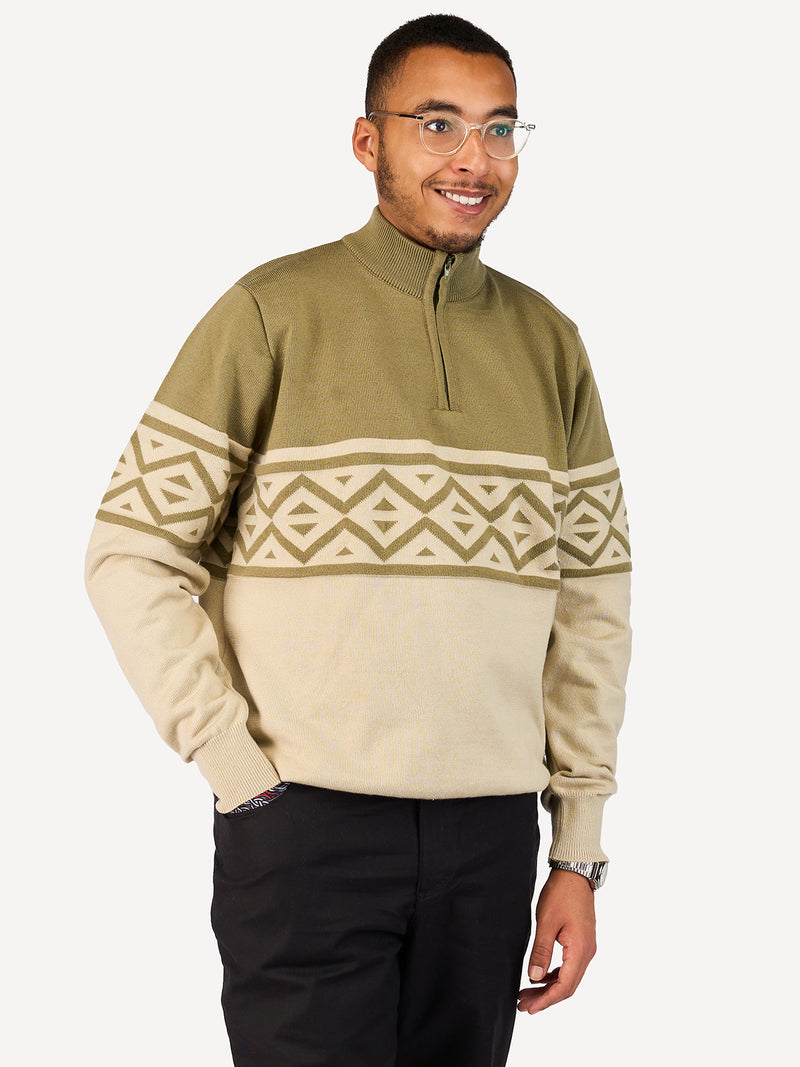 Kali Mens KnitWear: Half-Zip - Olive Green