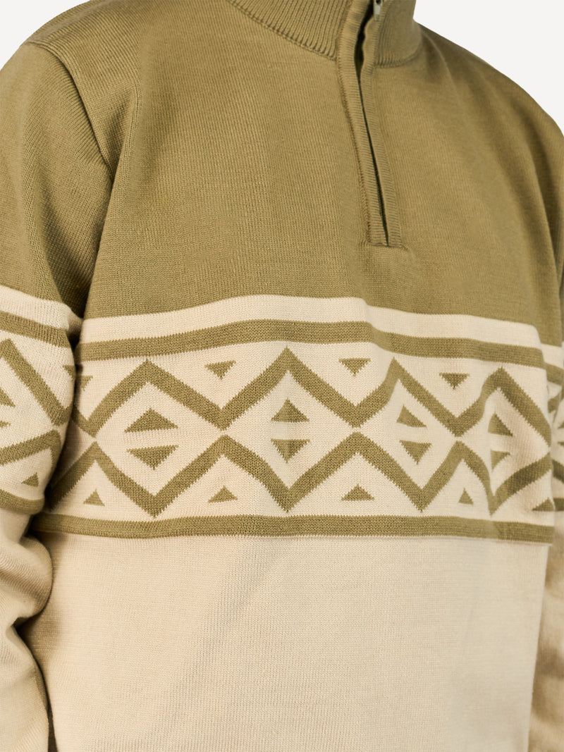 Kali Mens KnitWear: Half-Zip - Olive Green