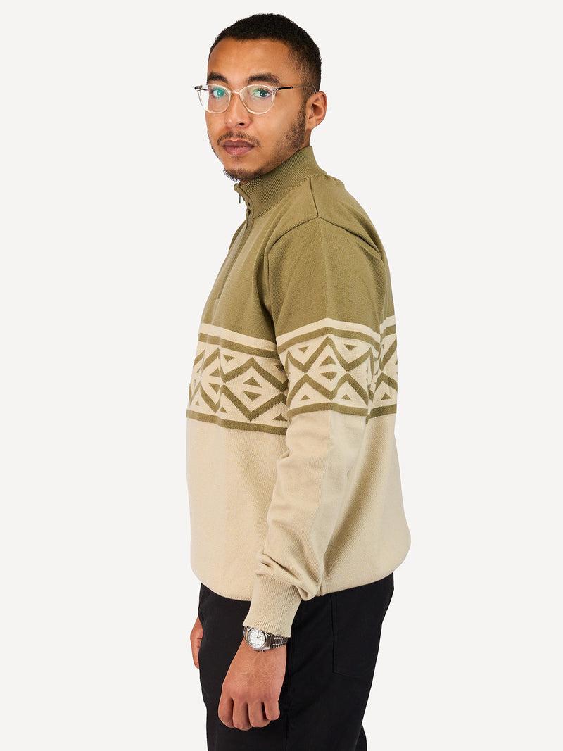 Kali Mens KnitWear: Half-Zip - Olive Green