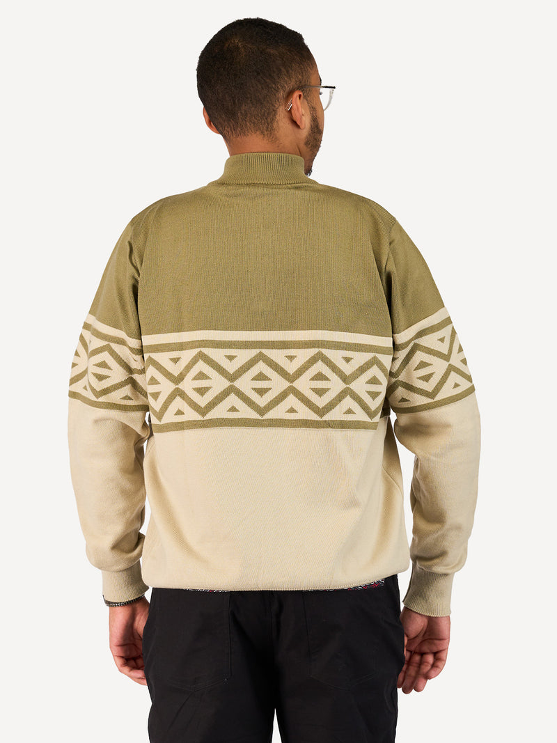Kali Mens KnitWear: Half-Zip - Olive Green
