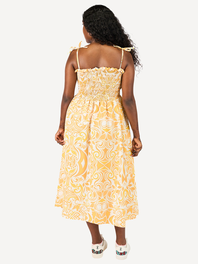 Kali Ladies: Shirred Midi Dress - Soleil