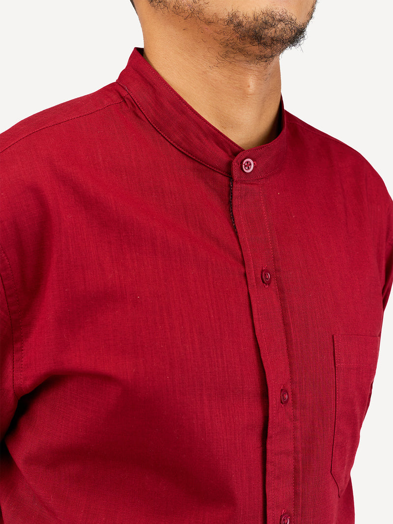 Linen Long-Sleeve Shirts: Burgundy with Zambarao Ardhani Print