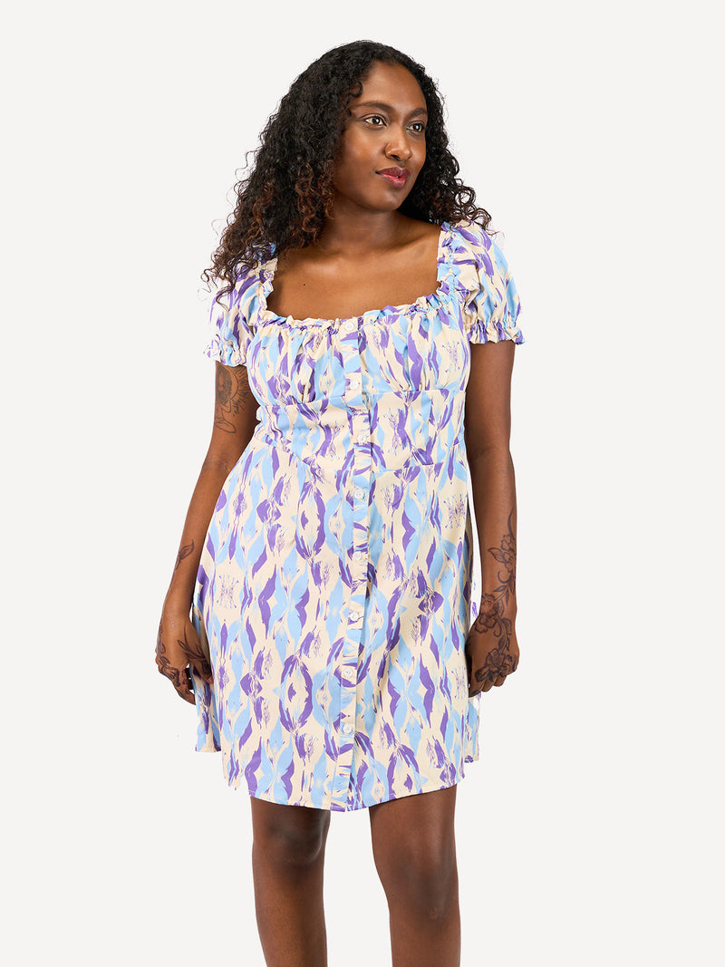 Kali Ladies: Milkmaid Mini Dress - Lavender Bloom