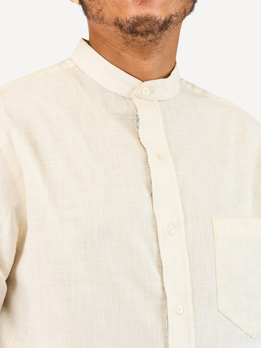 Linen Long-Sleeve Shirts: Off-White with Chromatic Ardhani Print