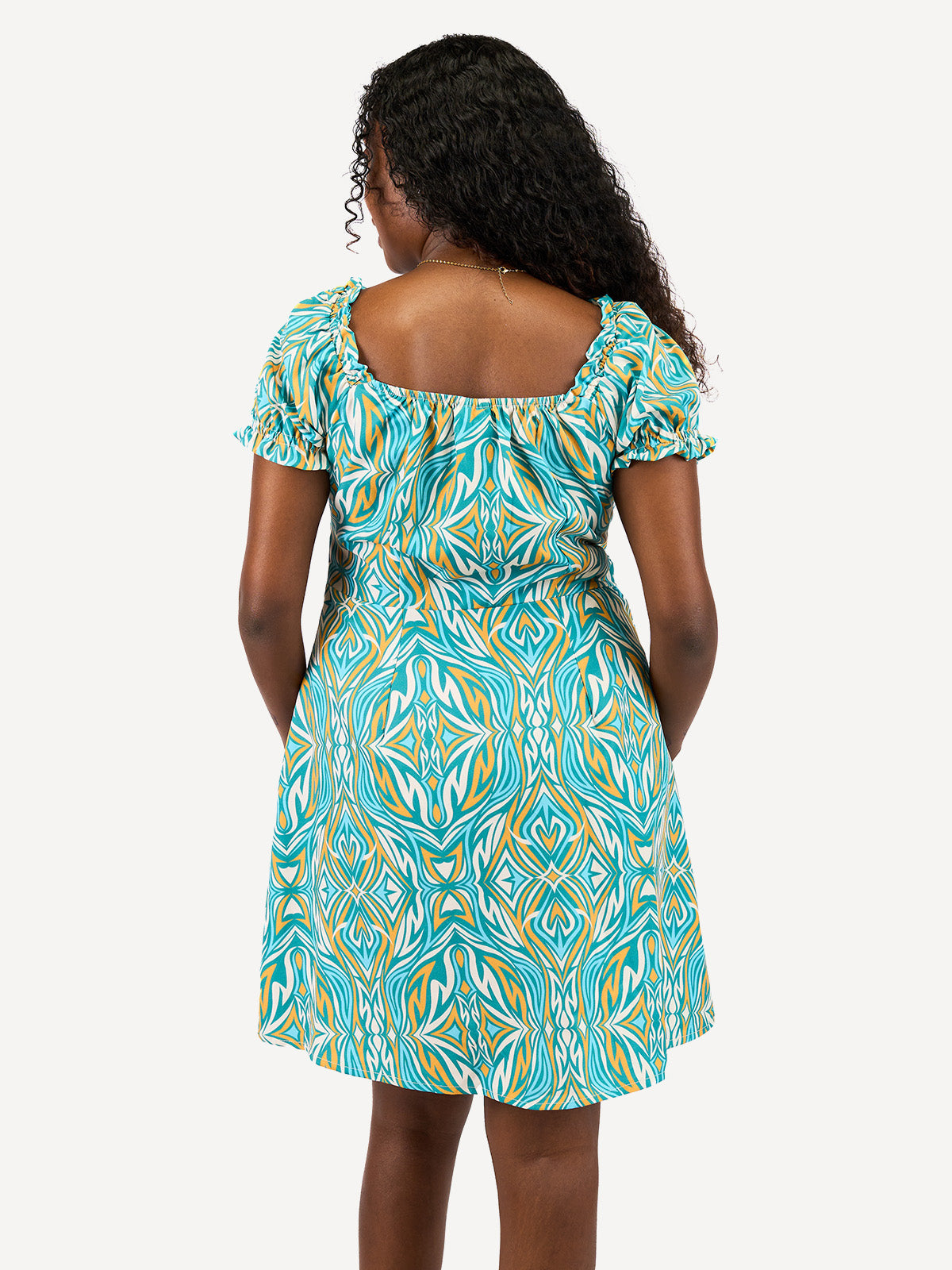 Kali Ladies: Milkmaid Mini Dress - Teal Reverie  Kitu Kali Africa