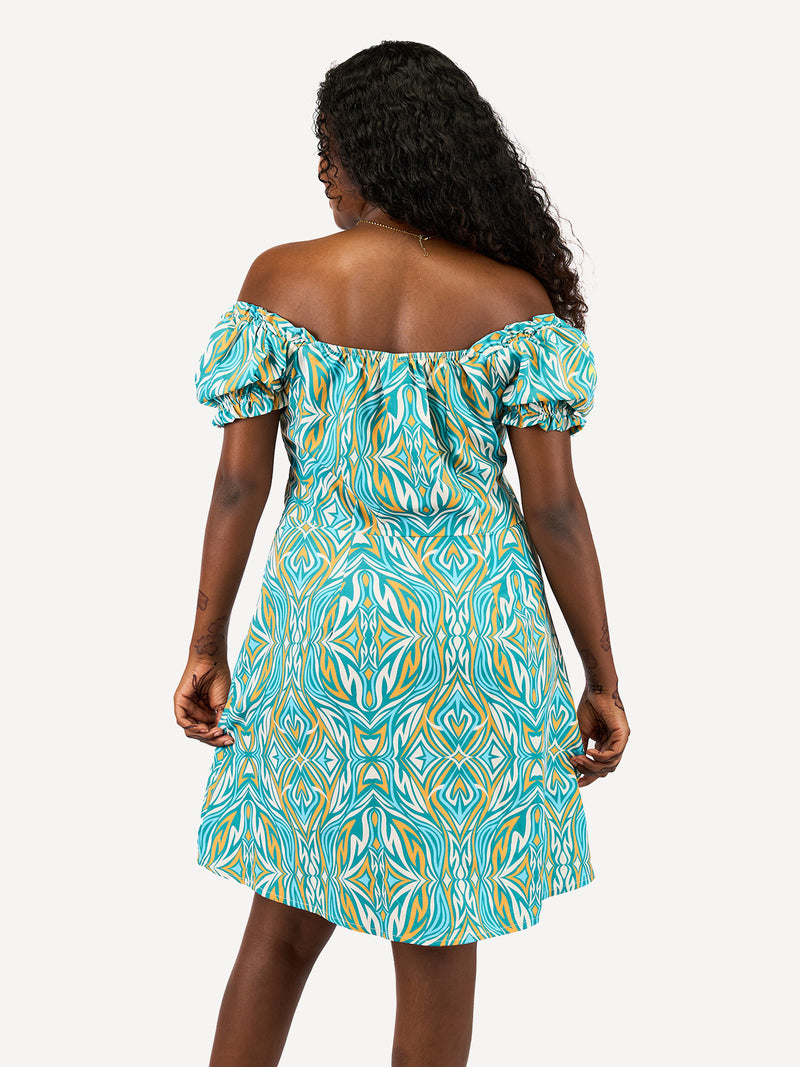 Kali Ladies: Milkmaid Mini Dress - Teal Reverie