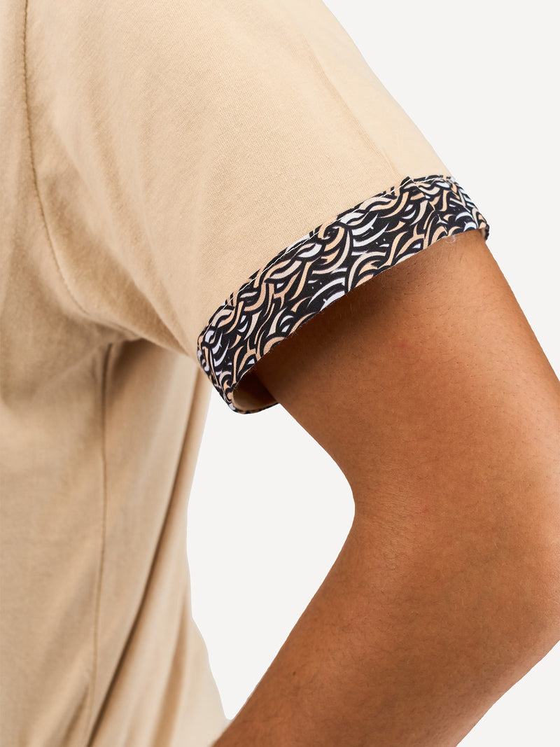 Kali Block Ts: Black & Beige With Beige Tattoo Print