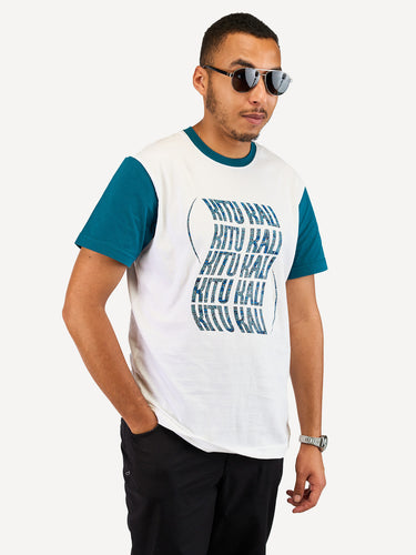 Kali Graphic Ts: White & Petrol Blue with KK Wave