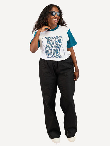 Kali Graphic Ts: White & Petrol Blue with KK Wave